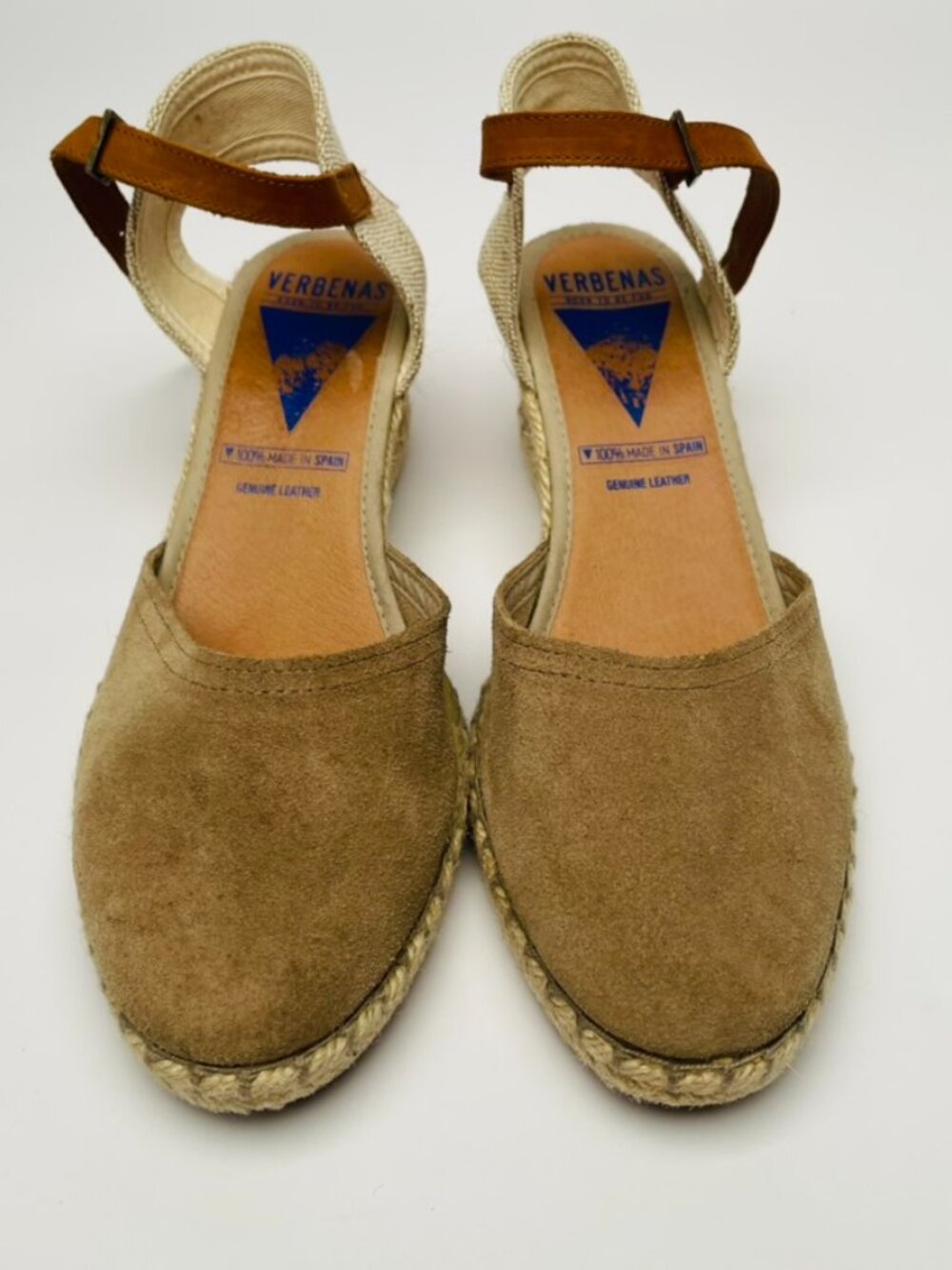 Verbenas "Born to Be Fun" Suede Ankle-Strap Espadrille Wedge Sandals Size 39